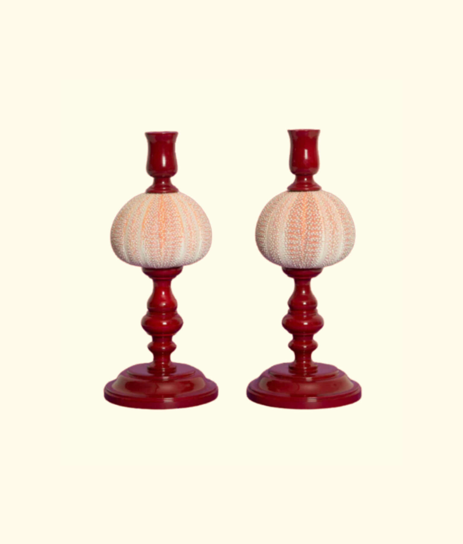 Noto Lacquered Sea Urchin Candle Holder Set, Crimson