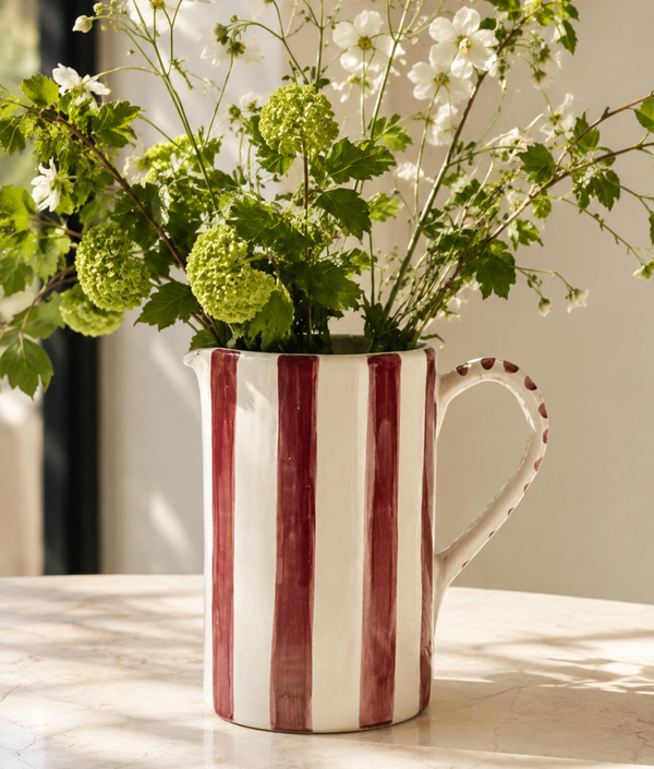 Salerno Jug, Bold Cranberry Stripe