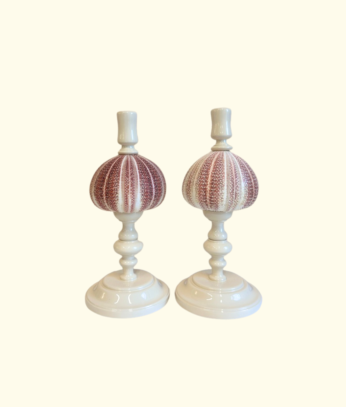 Noto Lacquered Sea Urchin Candle Holder Set, Ivory
