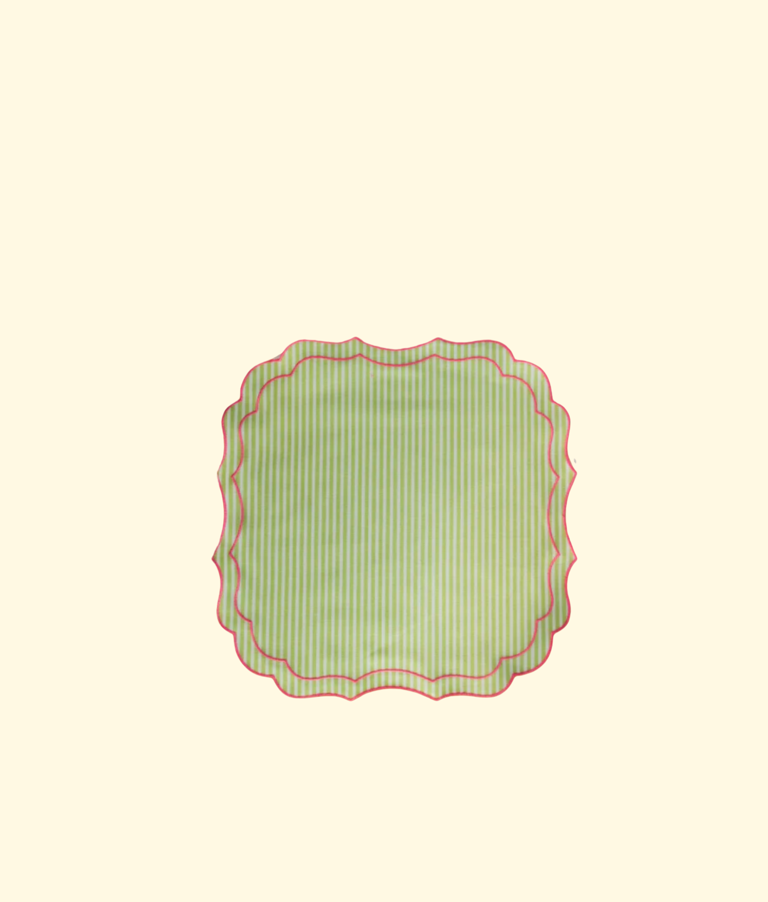 Scalloped Cotton Placemats, Green Striped