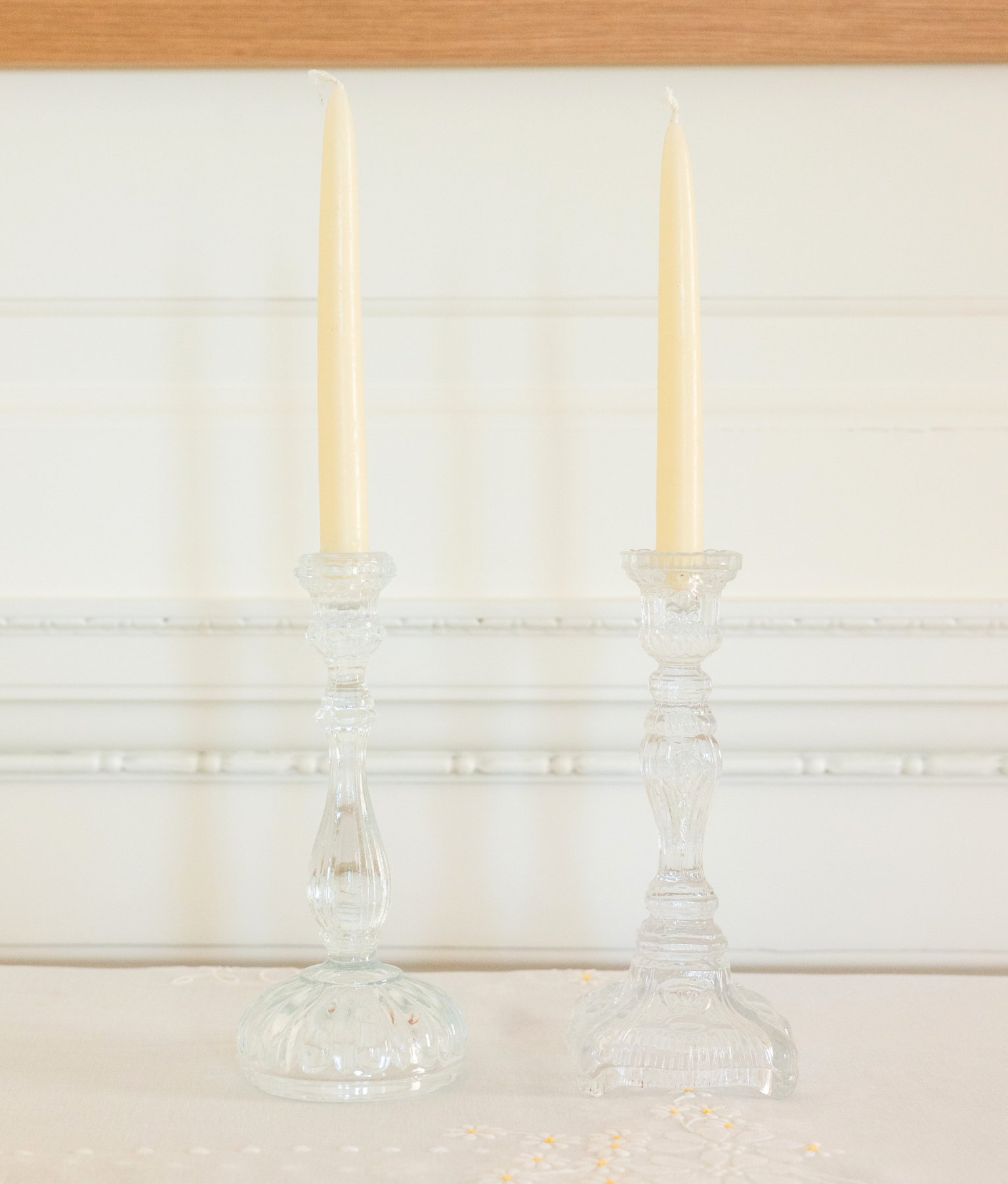 Vintage Glass Candle Holder Set, Clear