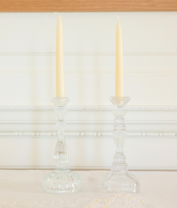 Vintage Glass Candle Holder Set, Clear