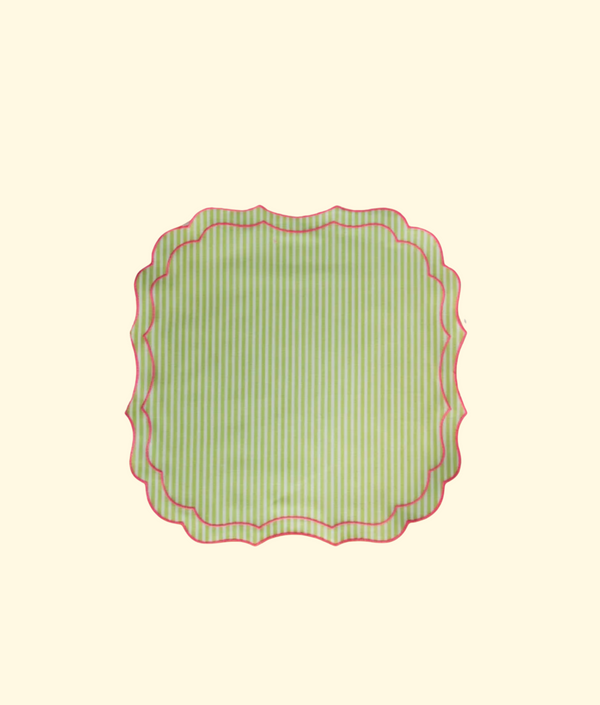 Scalloped Cotton Placemats, Green Striped