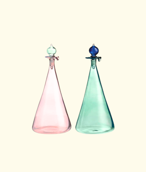 Couple Vinegar & Oil Flasks, Green / Rose
