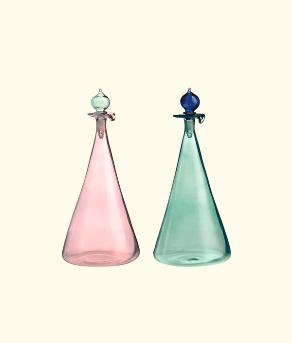 Couple Vinegar & Oil Flasks, Green / Rose