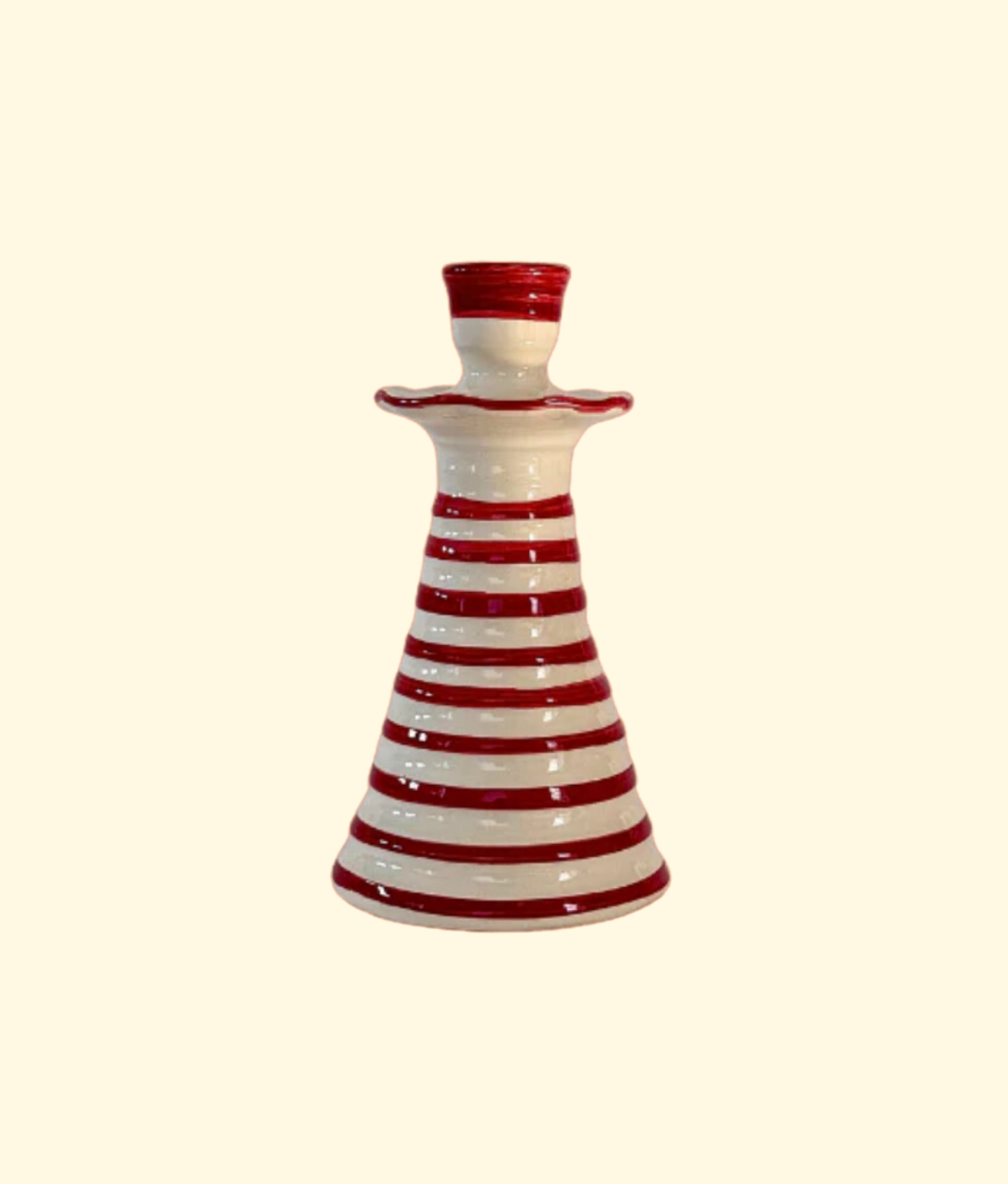 Ruffle Candleholder, Crimson Stripe