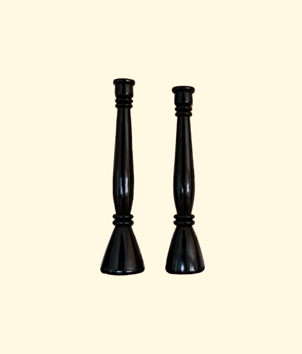 Roma Lacquered Candle Holder Set, Black