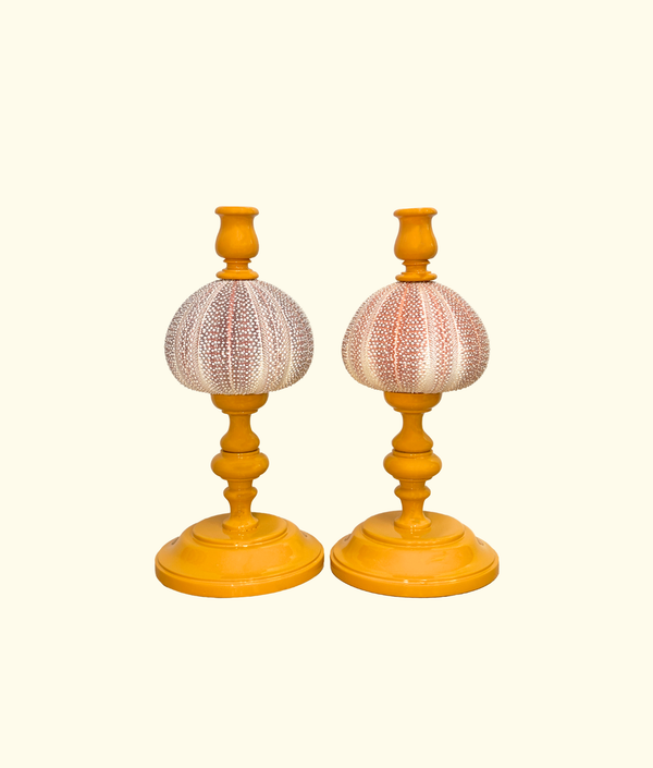 Noto Lacquered Sea Urchin Candle Holder Set, Soleil