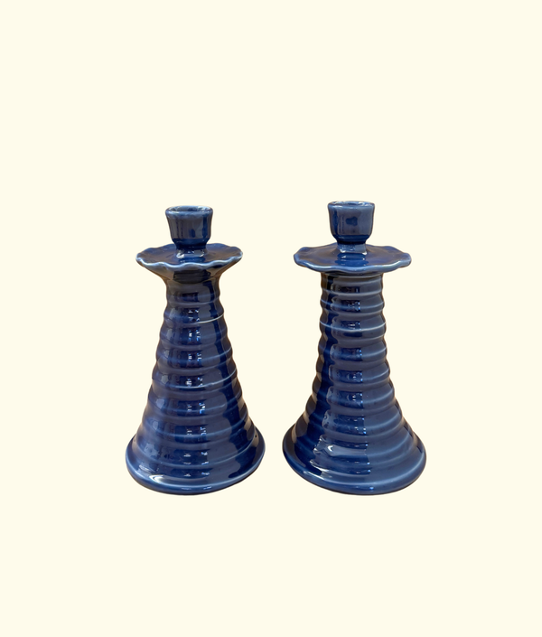 Ruffle Candleholder Set, Azul