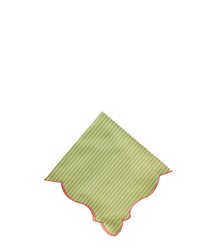 Scalloped Cotton Napkin, Striped Green