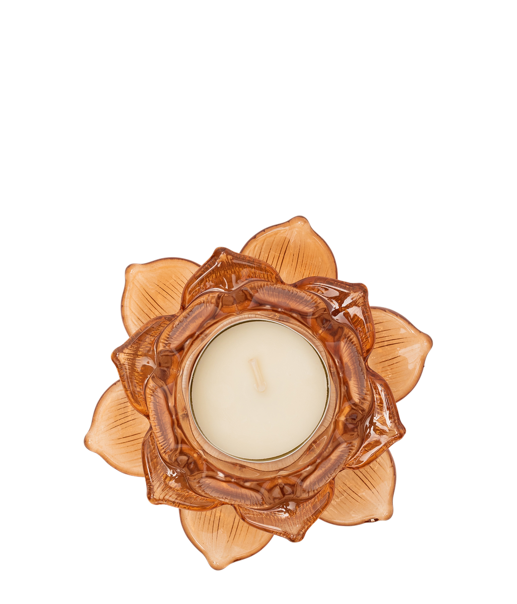 Amber, Floral Glass Candle Holder