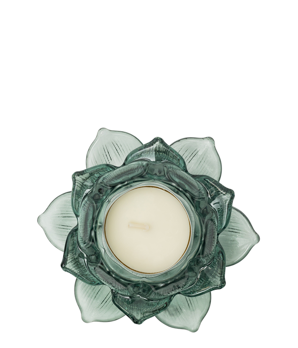 Green, Floral Glass Candle Holder
