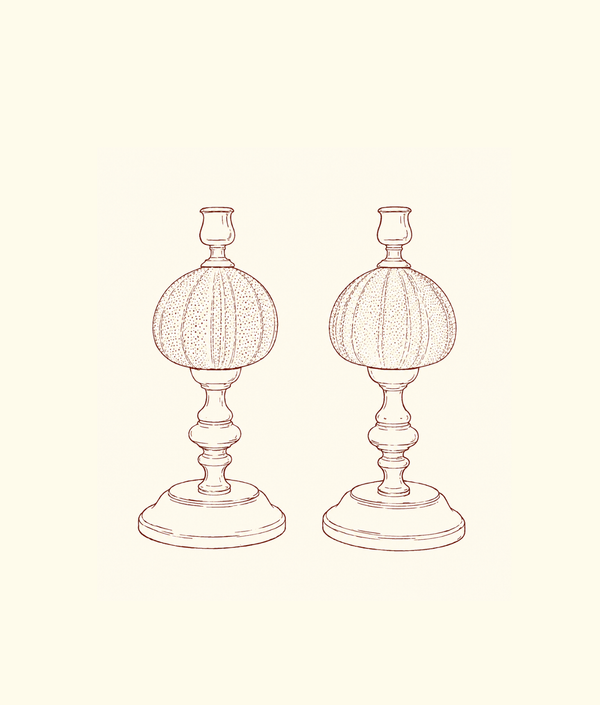 Custom Noto Lacquered Sea Urchin Candle Holder Set