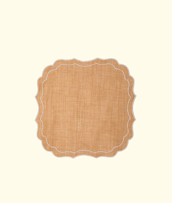 Scalloped Raffia Placemats, White