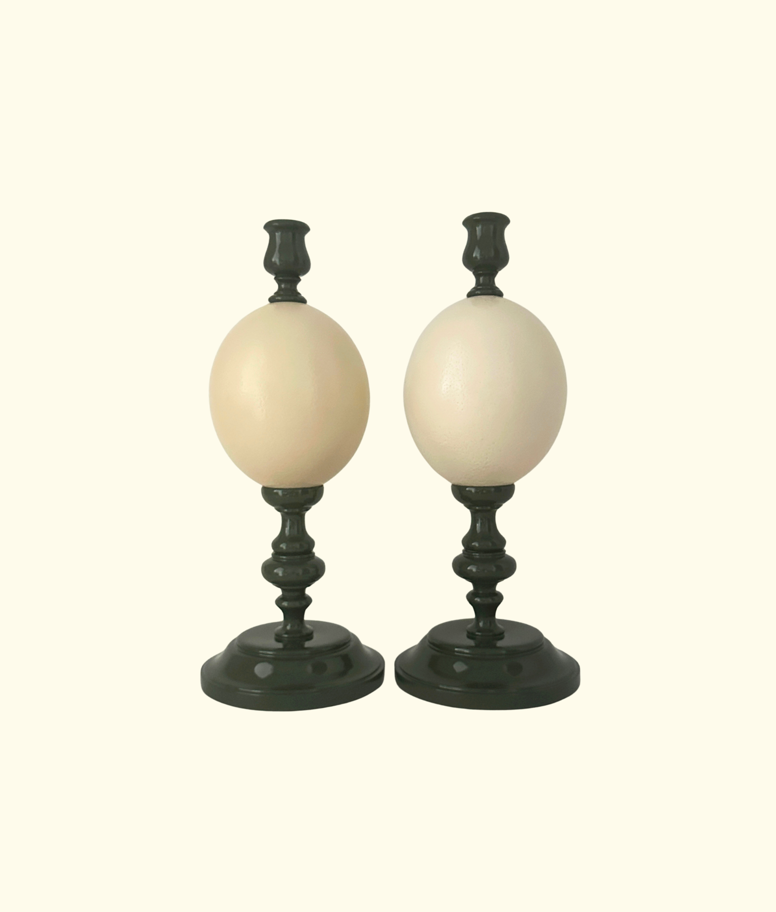 Noto Lacquered Ostrich Egg Candle Holder Set, Olive