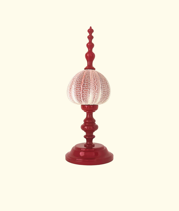Noto Lacquered Sea Urchin Tall Object, Crimson