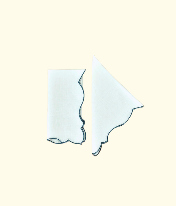 Angelina Linen Napkins, White / Blue Mirage