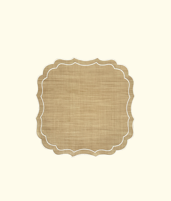 Scalloped Raffia Placemats, White