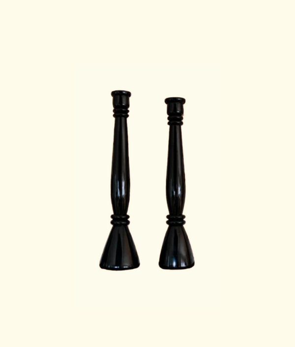 Roma Lacquered Candle Holder Set, Black