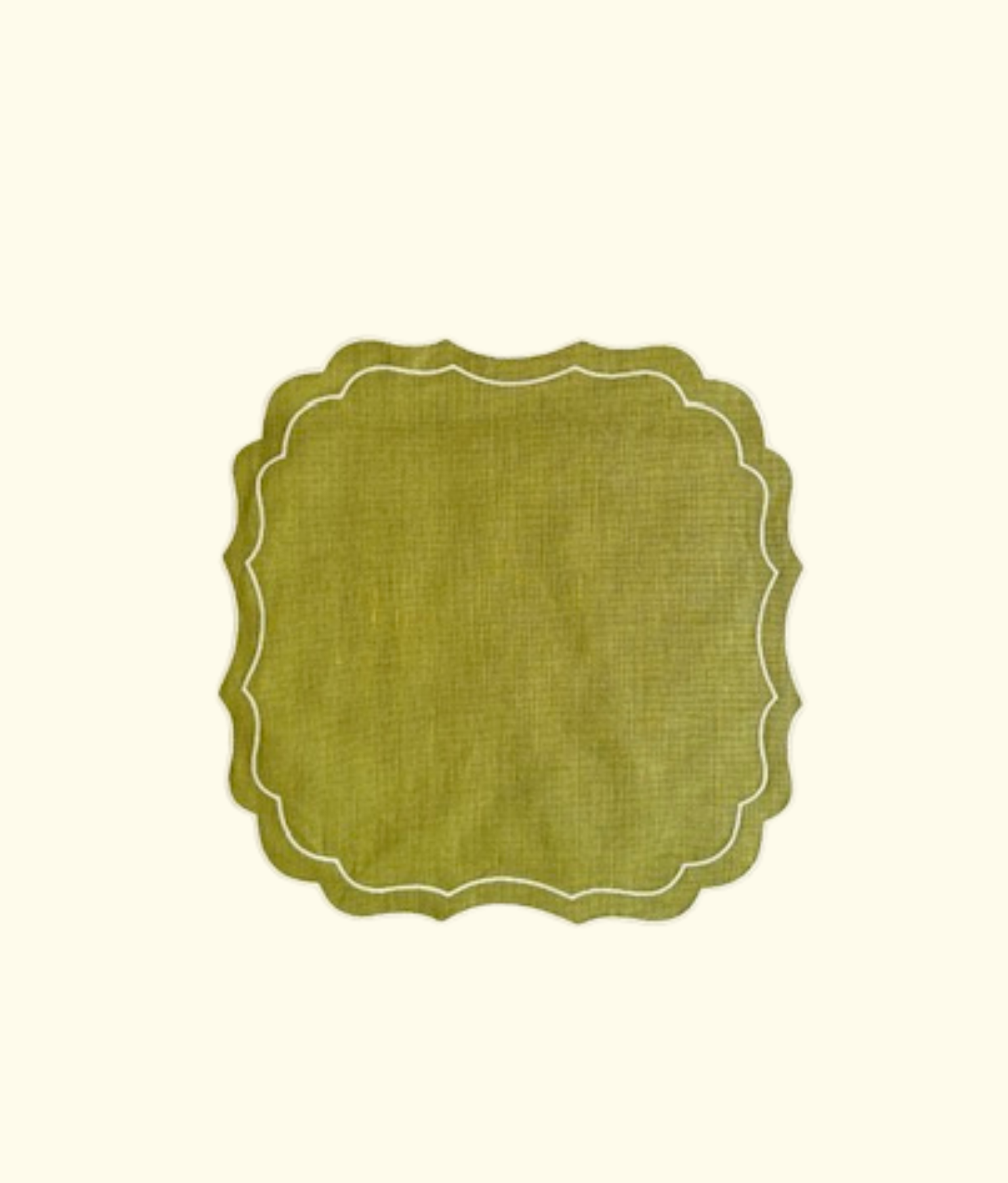 Scalloped Linen Placemats, Olive / Ivory