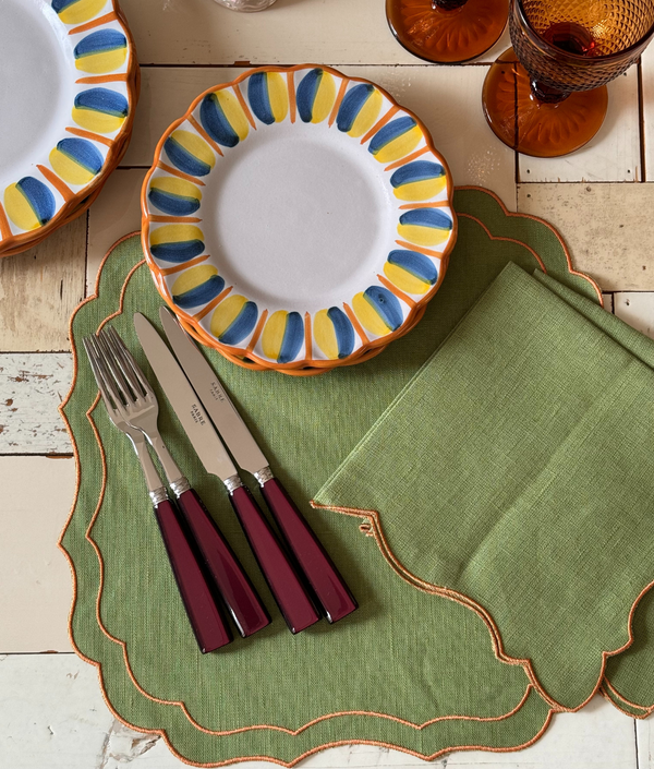 Scalloped Linen Napkins, Green