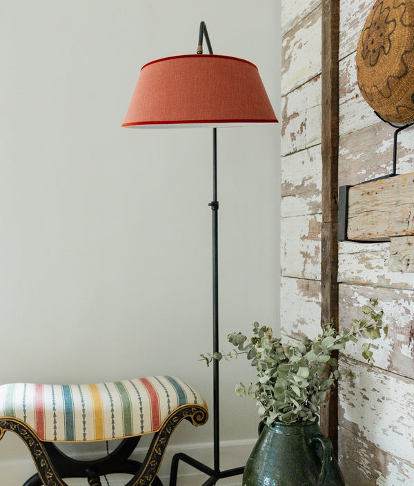 Luna Standing Lamp, Red Linen / Red Trim